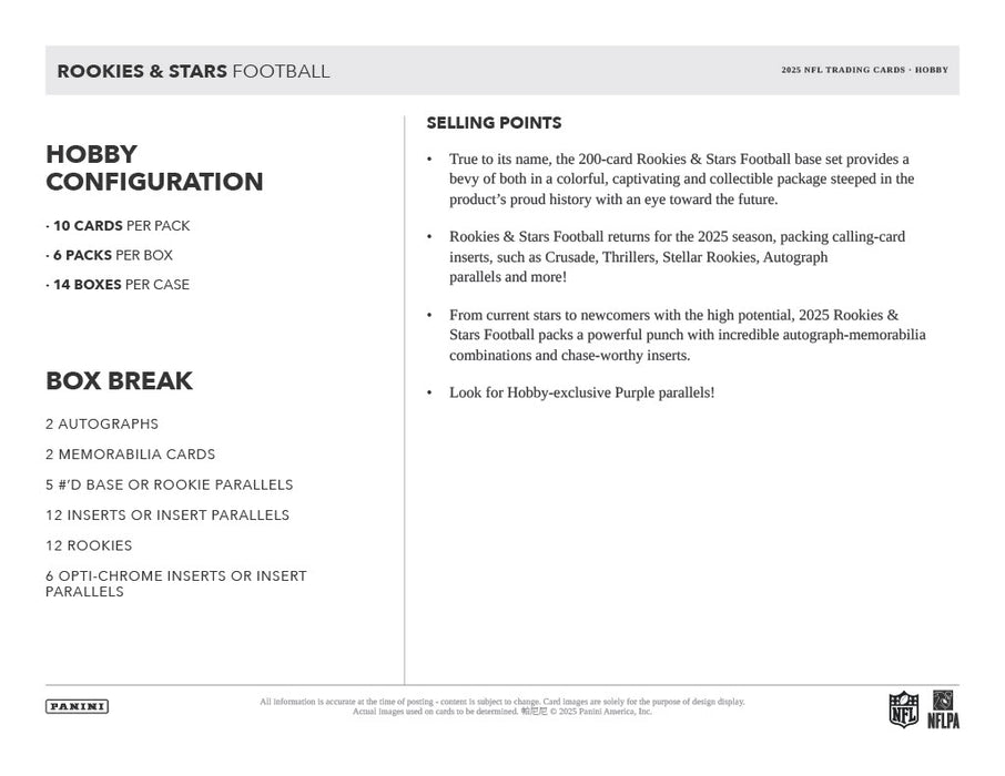 2025 Panini Rookies & Stars Football Hobby Box (Pre-Order: December 11)