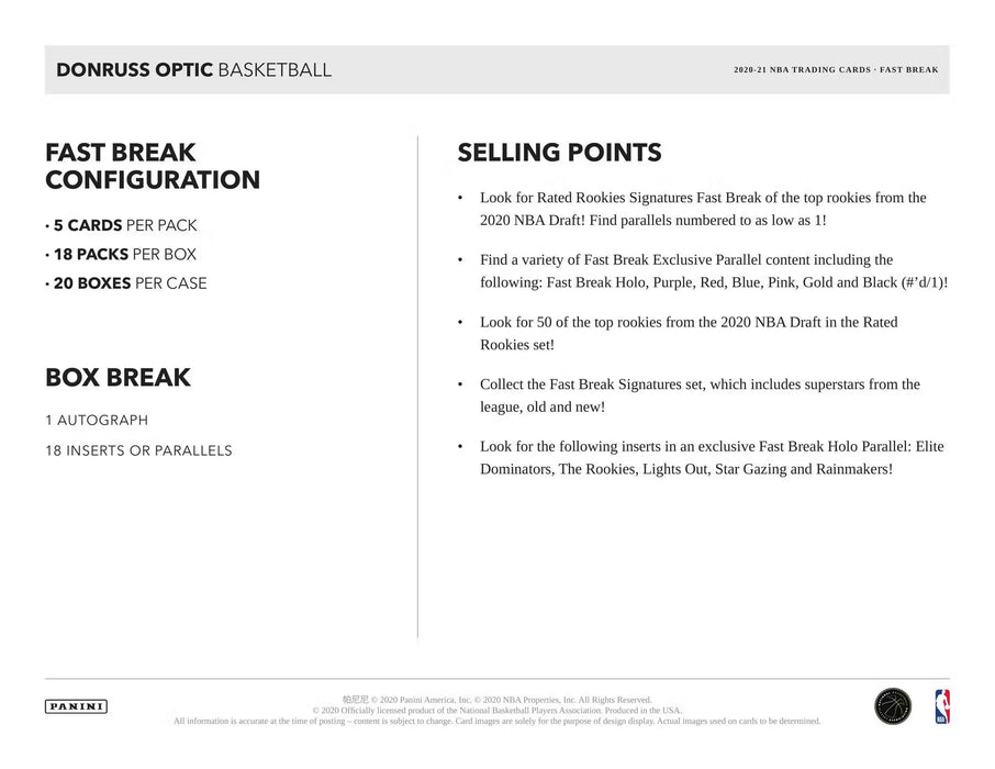 2020-21 Panini Donruss Optic Basketball Fastbreak Box
