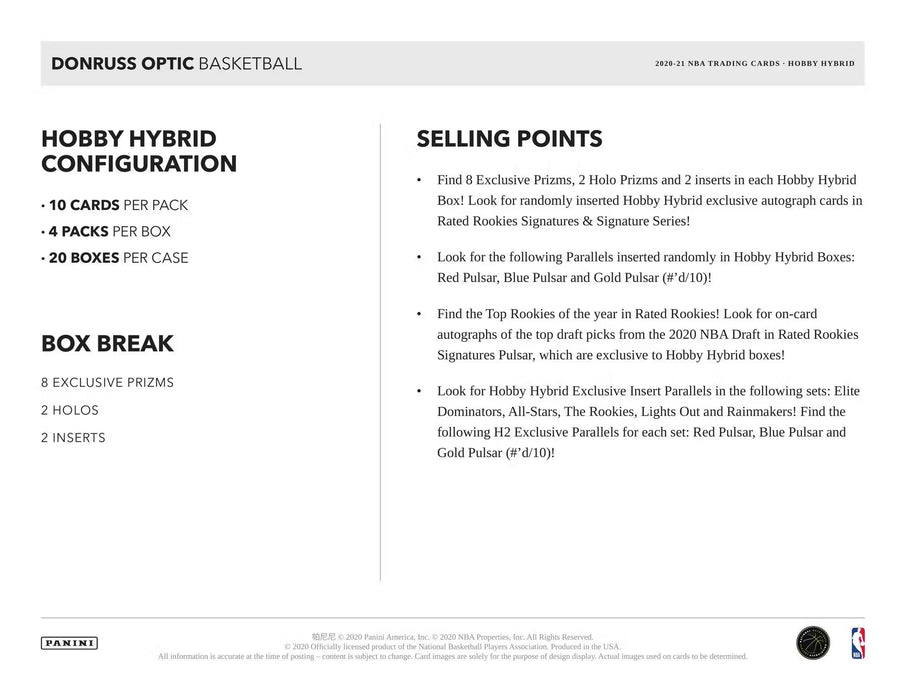 2020-21 Panini Donruss Optic Basketball H2 Hobby Hybrid Box