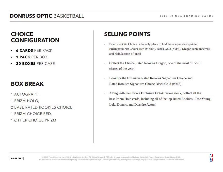 2018-19 Panini Donruss Optic Choice Basketball Hobby Box