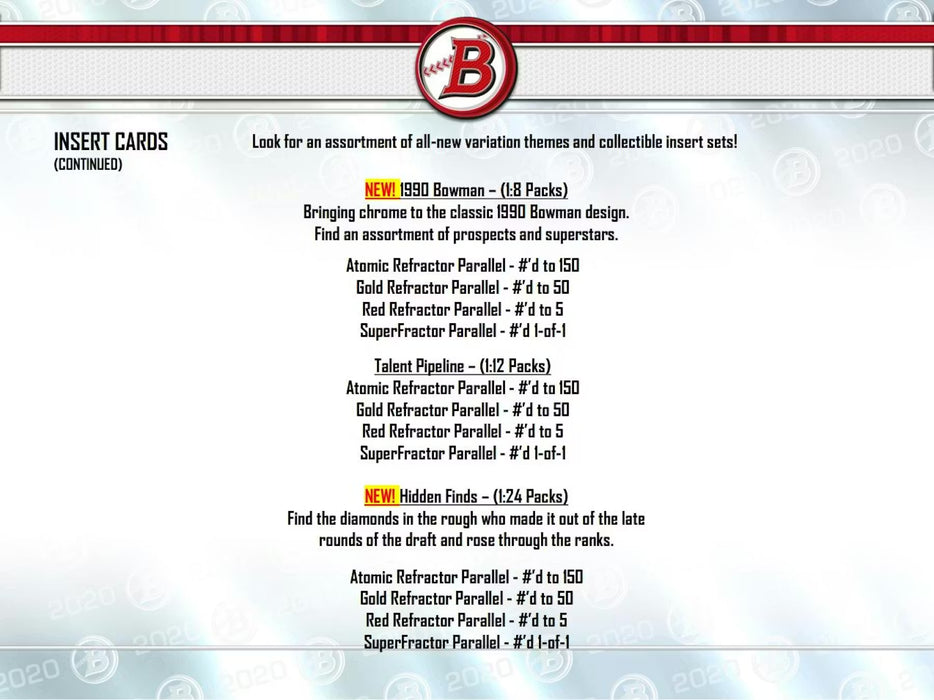 2020 Bowman Baseball Hobby Jumbo Box