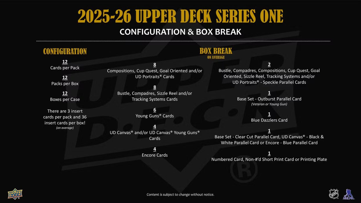 2025-26 Upper Deck Series 1 Hockey Hobby Box