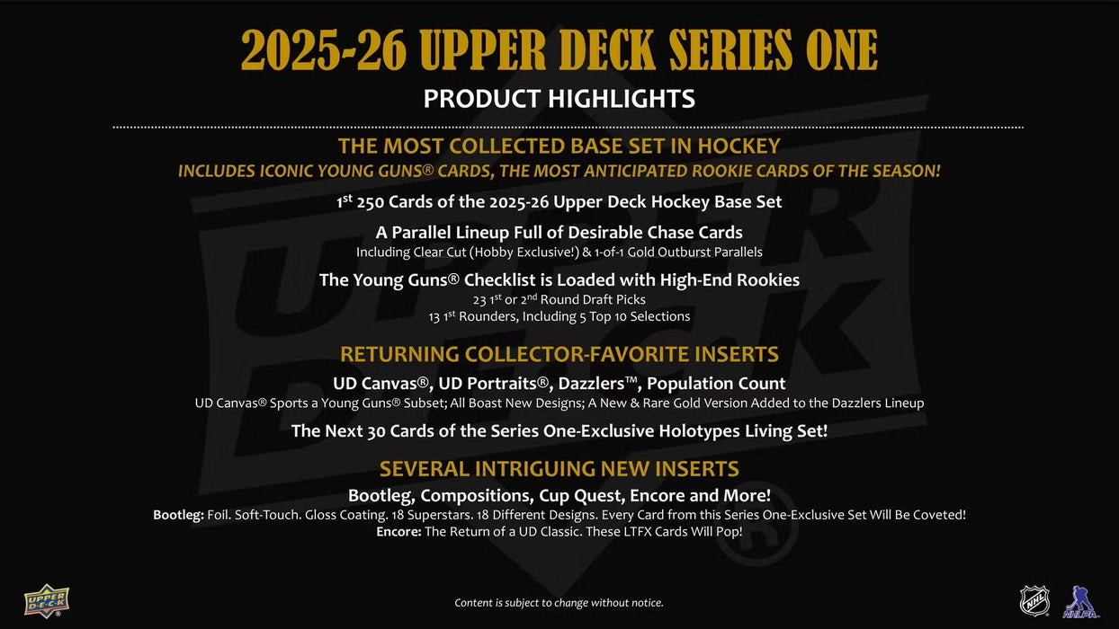 2025-26 Upper Deck Series 1 Hockey Hobby Box