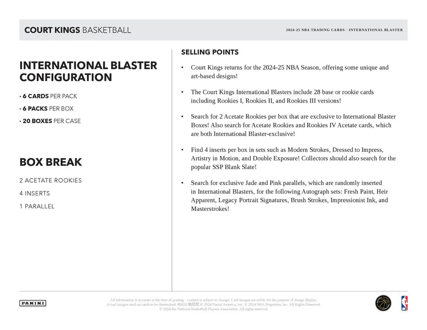 2024-25 Panini Court Kings Basketball International Blaster Box (Pre-order: TBA)