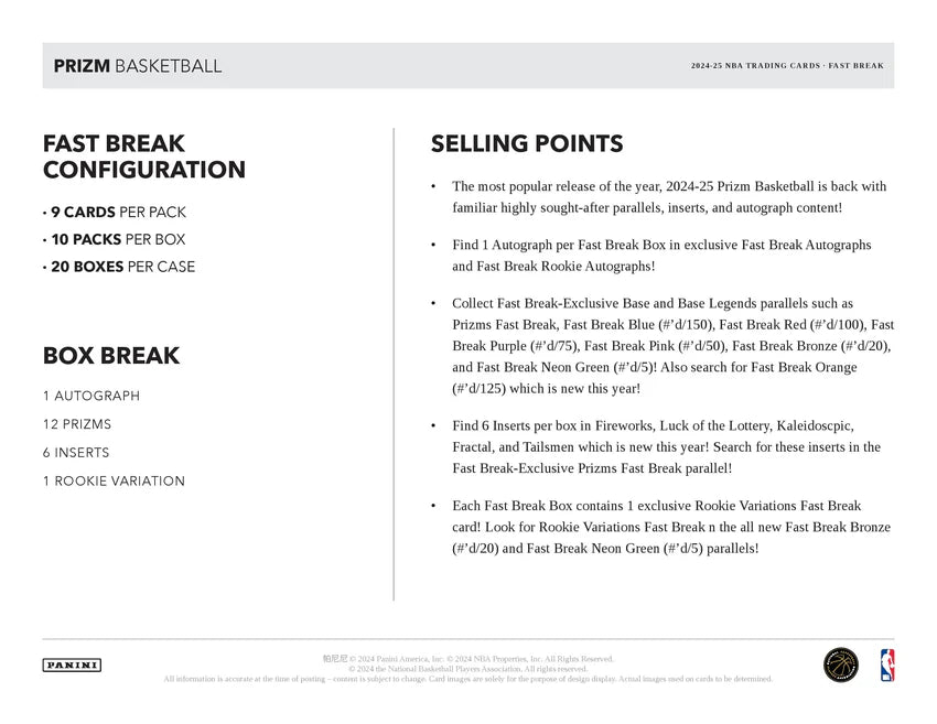 2024-25 Panini Prizm Basketball Fast Break Box