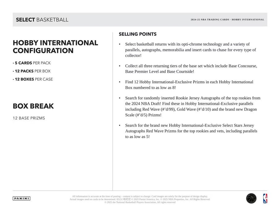 2024-25 Panini Select Basketball International Hobby Box