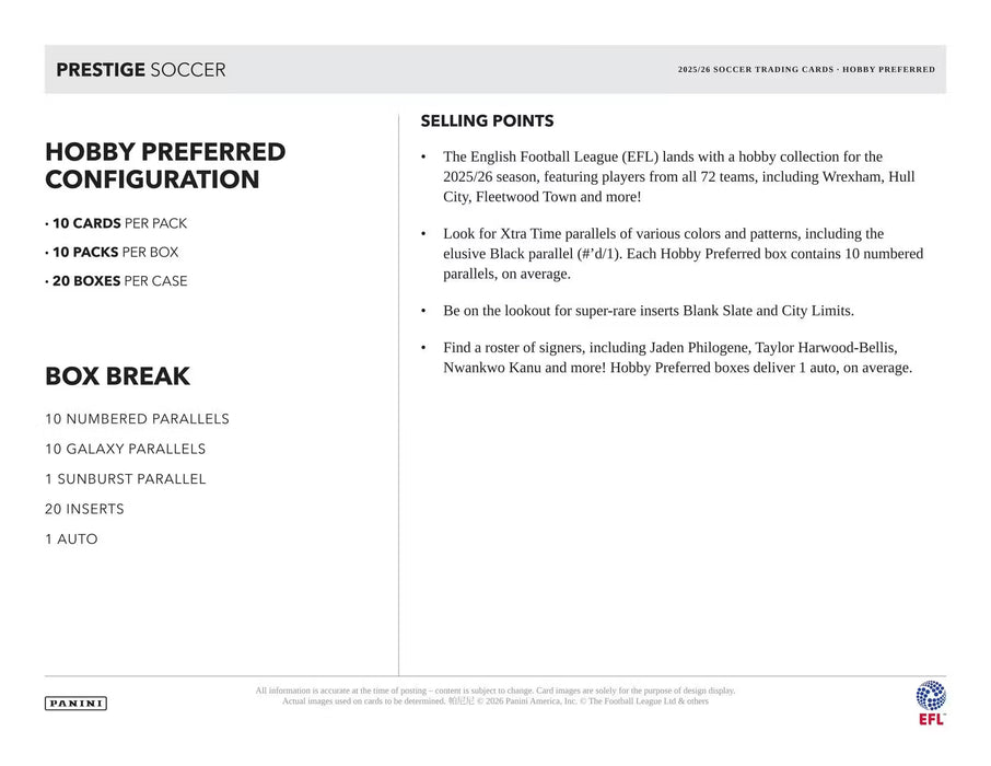 2025-26 Panini Prestige EFL Soccer Hobby Preferred Box