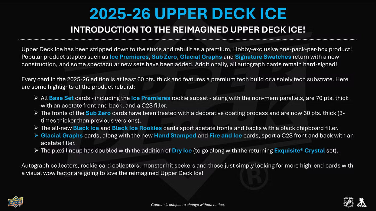 2025-26 Upper Deck Ice Hockey Hobby Box
