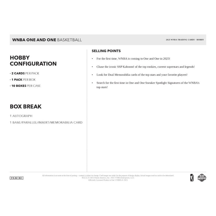 2025 Panini One & One WNBA Basketball Hobby Box (Pre-order: March 17)