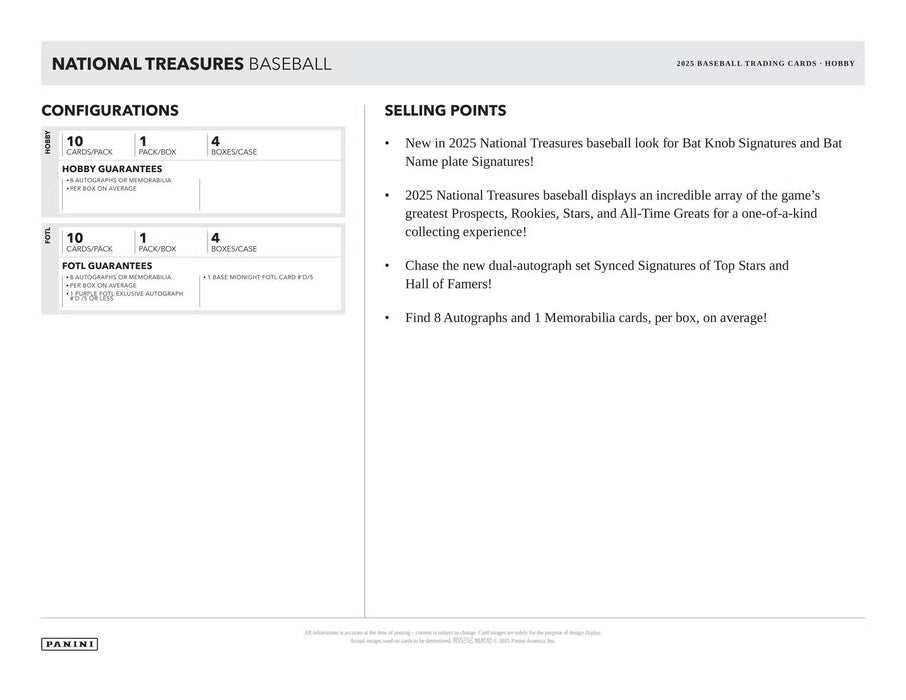2025 Panini National Treasures Baseball Hobby Box