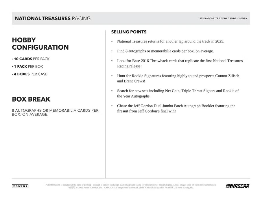 2025 Panini National Treasures Racing Hobby Box