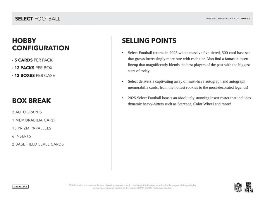 2025 Panini Select Football Hobby Box (Pre-Order: TBA Release)