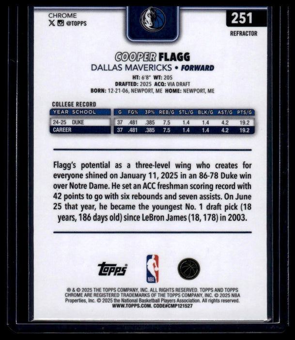2025-26 Topps Chrome #251 Cooper Flagg Refractor