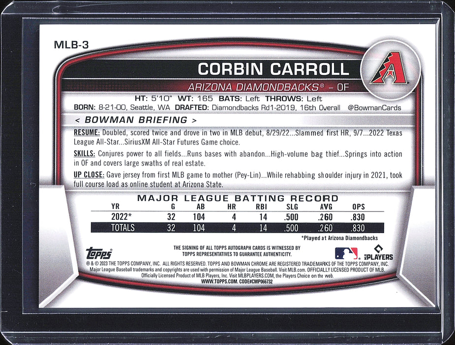 2023 Bowman Chrome National Sports Collectors Convention #MLB-3 Corbin Carroll Autographs /35