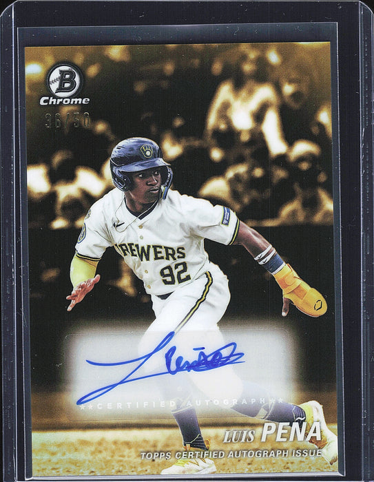 2025 Bowman Draft #AA-LP Luis Peña Achromatic Autographs Gold Refractor #/50
