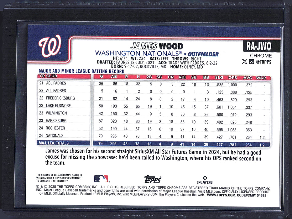2025 Topps Chrome Update #RA-JWO James Wood Rookie Lava Lamp Autograph