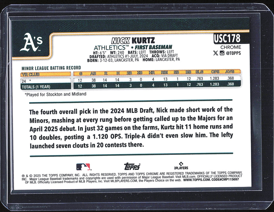 2025 Topps Chrome Update #USC178 Nick Kurtz Refractors Variation