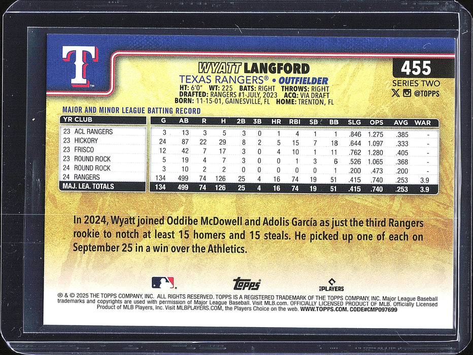 2025 Topps #455 Wyatt Langford Golden Mirror