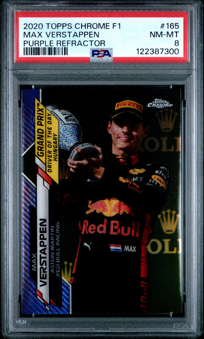 2020 Topps Chrome Formula 1 #165 Max Verstappen Purple Refractor PSA 8