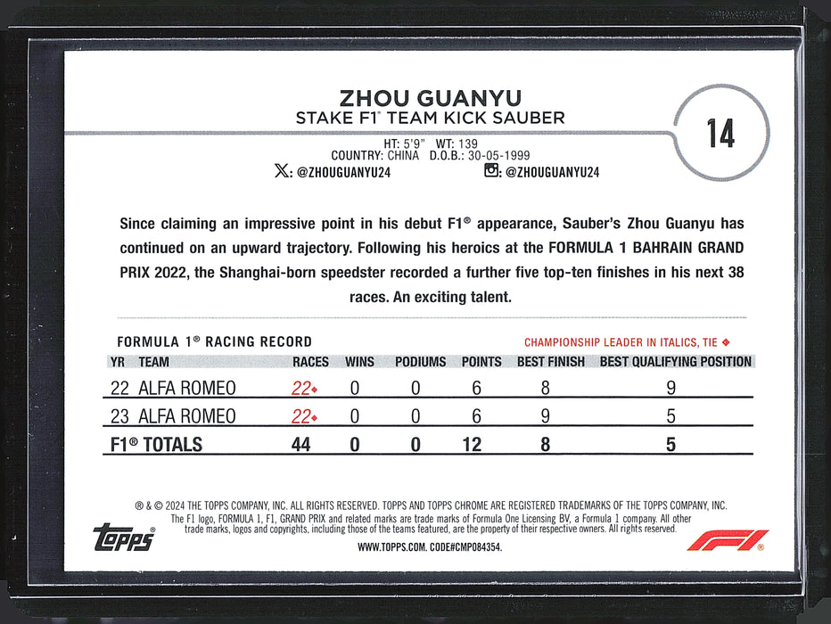 2024 Topps Chrome Formula 1 #14 Zhou Guanyu Gold Refractor /50