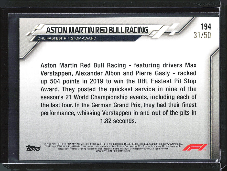 2020 Topps Chrome Formula 1 #194 Aston Martin RB Racing Gold Refractor /50
