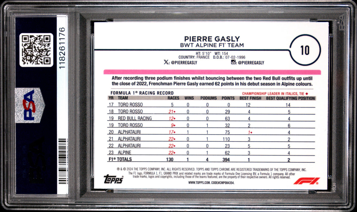2024 Topps Chrome Formula 1 #10 Pierre Gasly Gold Refractor PSA 9