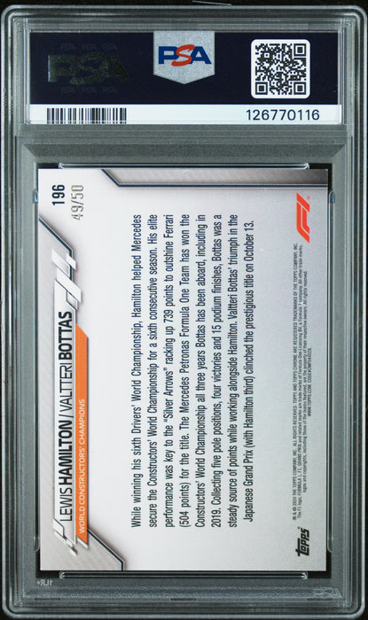 2020 Topps Chrome Formula 1 #196 L.Hamilton/V.Bottas Gold Wave Refractor PSA 7