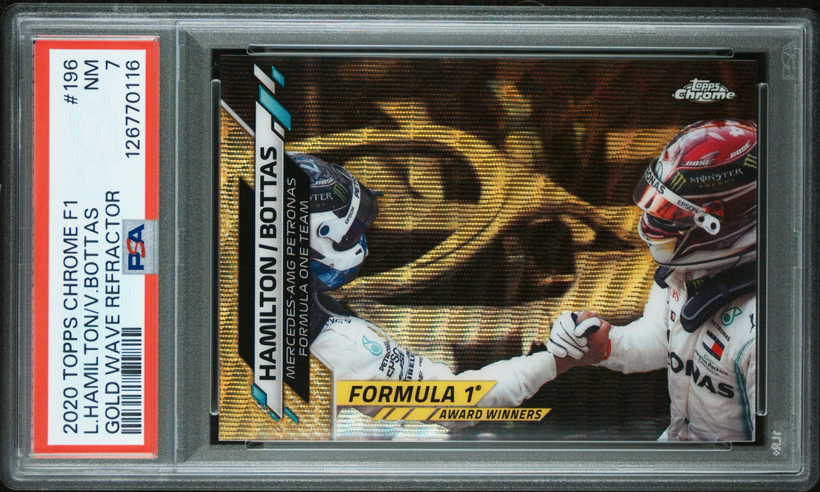 2020 Topps Chrome Formula 1 #196 L.Hamilton/V.Bottas Gold Wave Refractor PSA 7