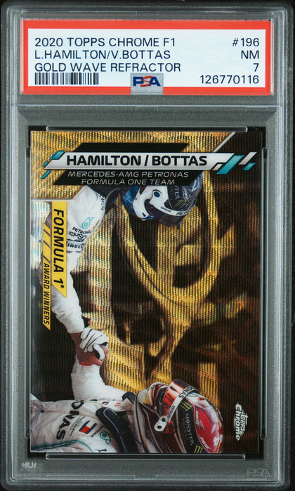 2020 Topps Chrome Formula 1 #196 L.Hamilton/V.Bottas Gold Wave Refractor PSA 7