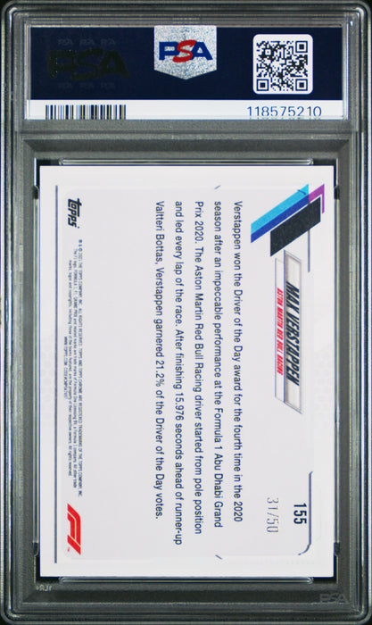 2021 Topps Chrome Formula 1 #155 Max Verstappen Gold Checker Flag Ref. PSA 9