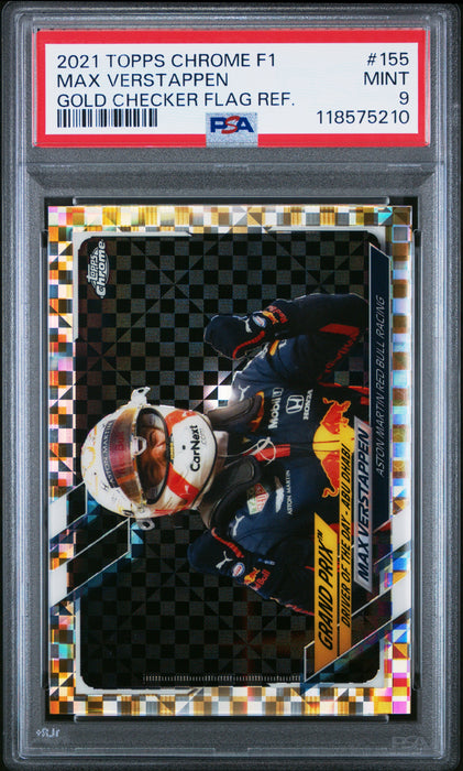 2021 Topps Chrome Formula 1 #155 Max Verstappen Gold Checker Flag Ref. PSA 9