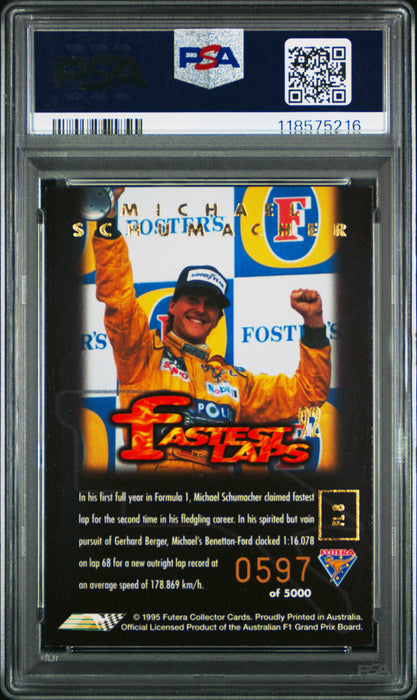 1995 Futera Australian Formula One Grand Prix #FL8 Michael Schumacher PSA 8