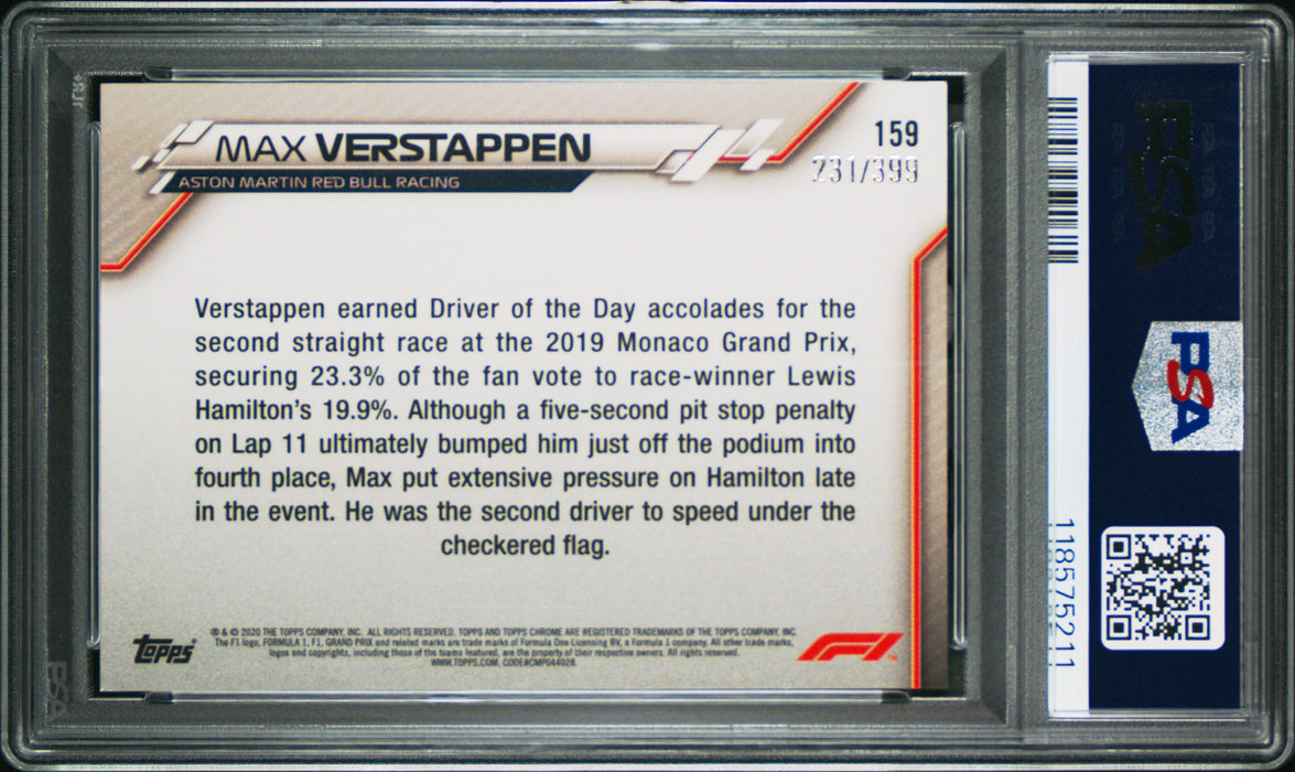 2020 Topps Chrome Formula 1 #159 Max Verstappen Purple Refractor PSA 7