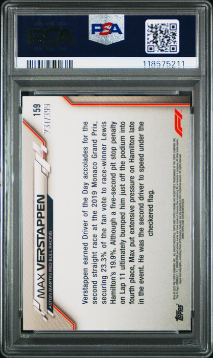 2020 Topps Chrome Formula 1 #159 Max Verstappen Purple Refractor PSA 7