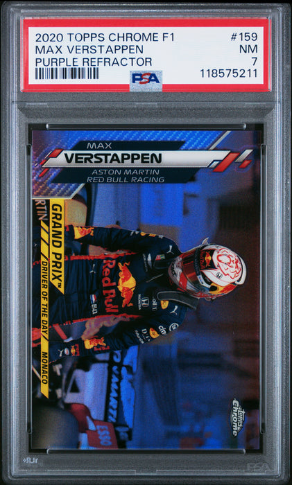 2020 Topps Chrome Formula 1 #159 Max Verstappen Purple Refractor PSA 7