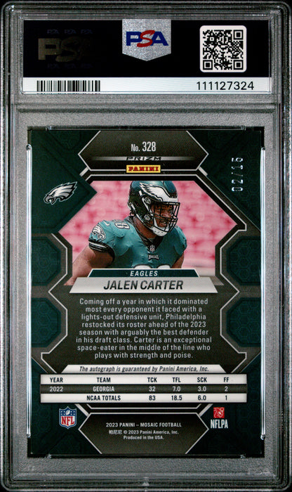 2023 Panini Mosaic #328 Jalen Carter Autograph Green Swirl PSA 9