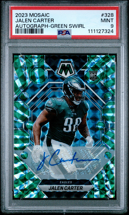 2023 Panini Mosaic #328 Jalen Carter Autograph Green Swirl PSA 9