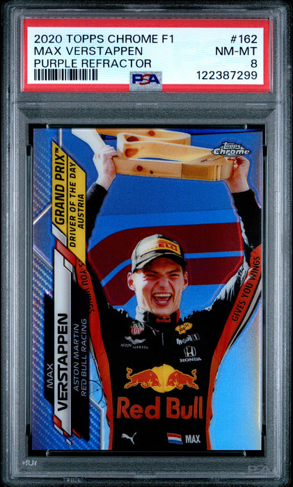 2020 Topps Chrome Formula 1 #162 Max Verstappen Purple Refractor PSA 8