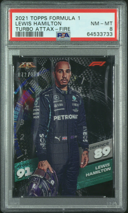 2021 Topps Formula 1 Turbo Attax Lewis Hamilton Fire PSA 8