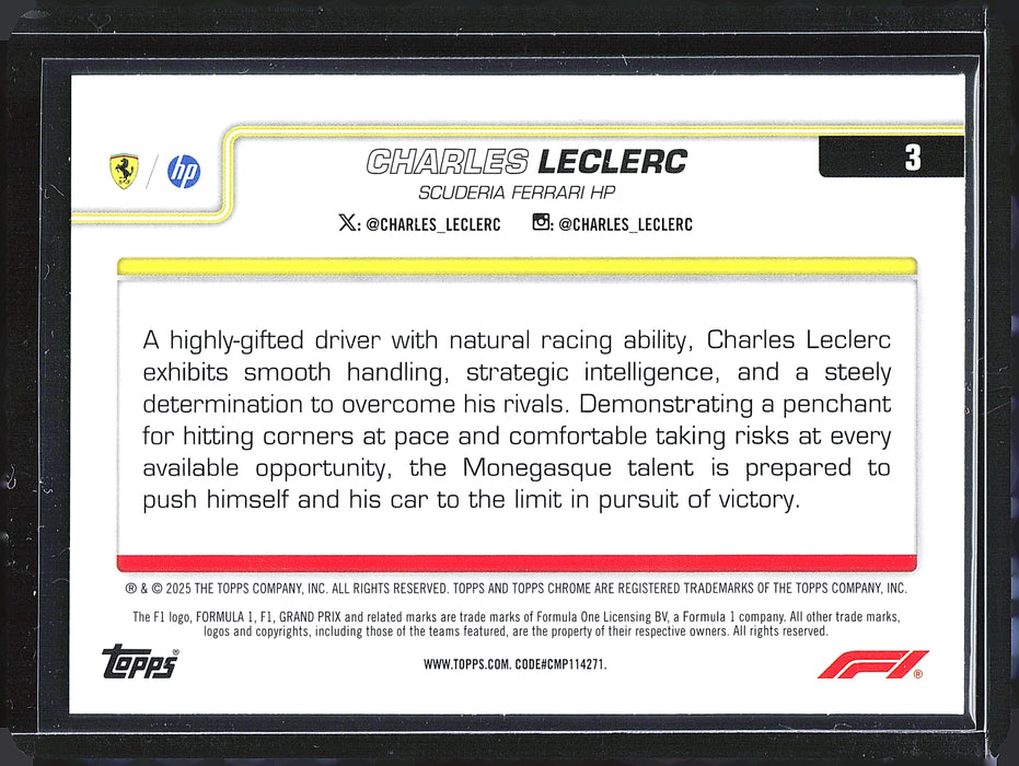 2025 Topps Chrome Formula 1 F1 Charles Leclerc #3 Green Refractor /99