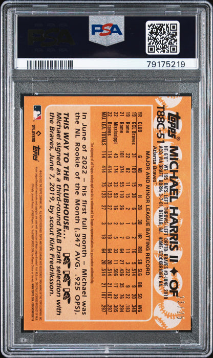 2023 Topps Silver Pack 1988 Chrome Promo #T88C51 Michael Harris II Auto Orange Refractor PSA 9