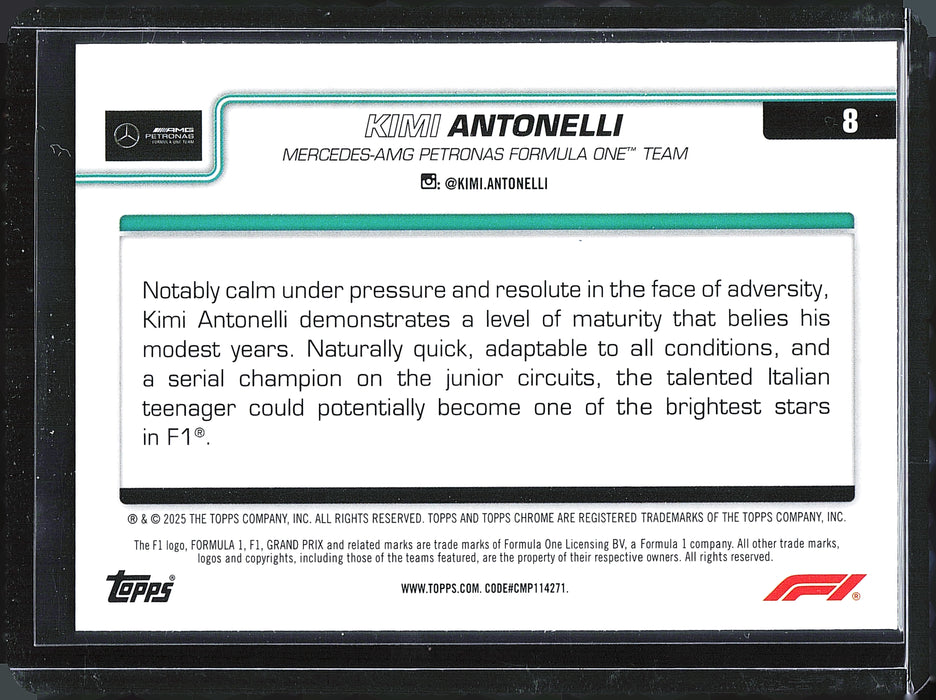 2025 Topps Chrome Formula 1 #8 Kimi Antonelli Blue Checker Flag Refractor #/150