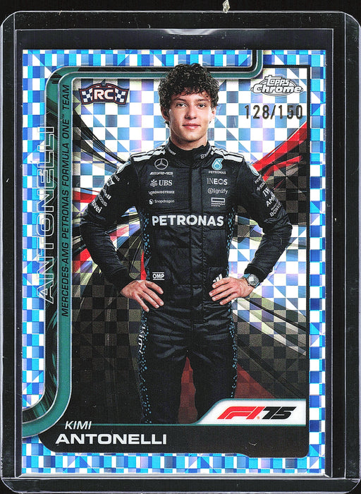 2025 Topps Chrome Formula 1 #8 Kimi Antonelli Blue Checker Flag Refractor #/150