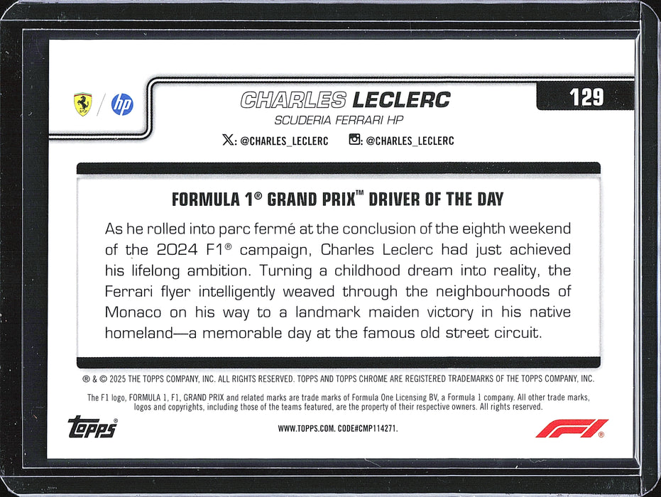 2025 Topps Chrome Formula 1 - Gold Checker Flag Refracto #129 Charles Leclerc #/50