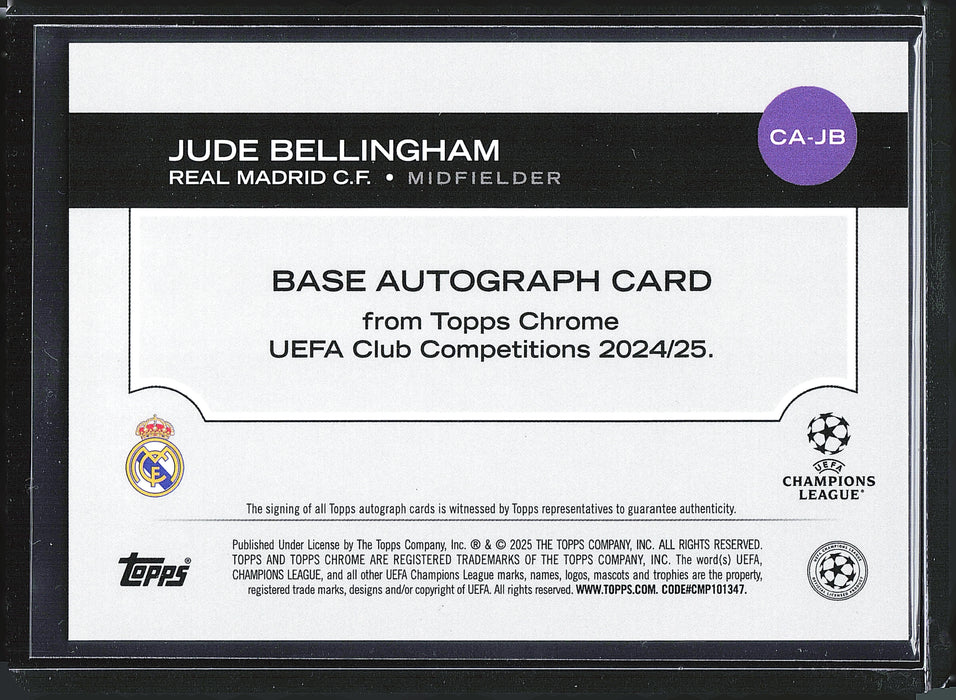 2024-25 Topps Chrome UEFA Club Competitions #CA-JB Jude Bellingham Chrome Autographs Gold Foilboard /50