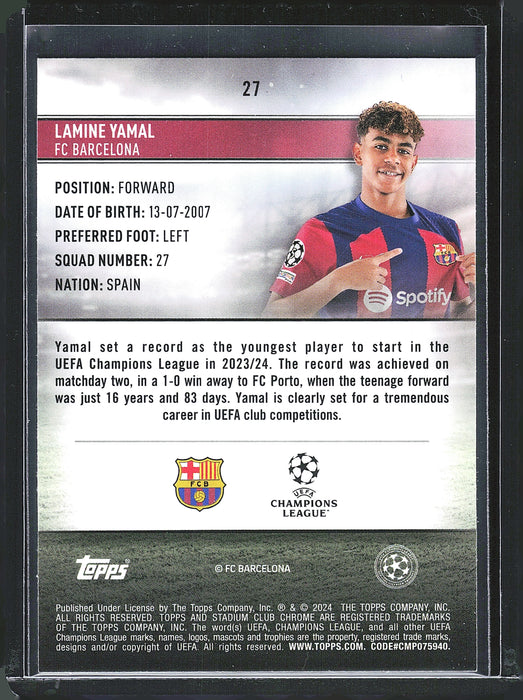 2023-24 Stadium Club Chrome UEFA Champions League #27 Lamine Yamal