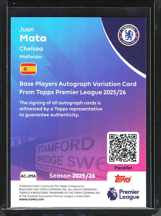 2025-26 Topps Premier League #AC-JMA Juan Mata Autographs Orange Rainbow #/25