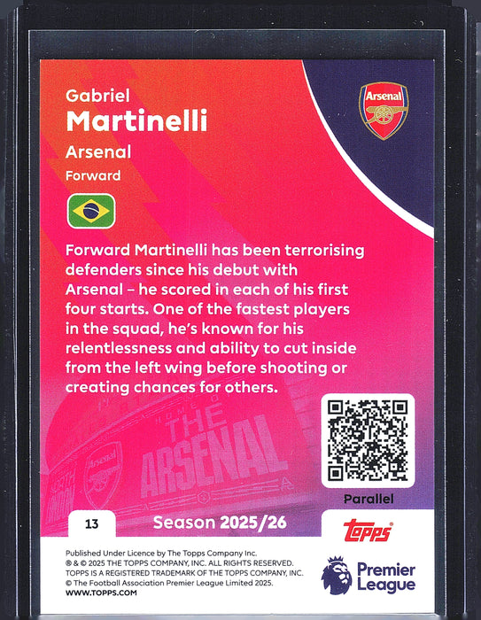 2025-26 Topps Premier League #13 Gabriel Martinelli Black Sparkle #/10