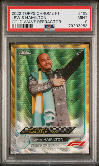 2022 Topps Chrome Formula 1 #169 Lewis Hamilton Gold Wave Refractor /50 PSA 9