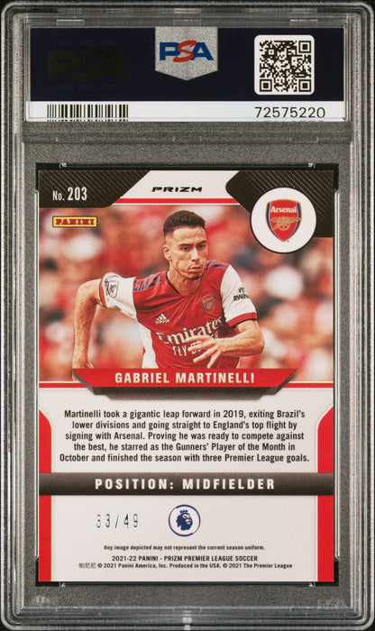 2021 Panini Prizm Premier League #203 Gabriel Martinelli Teal Breakaway PSA 10